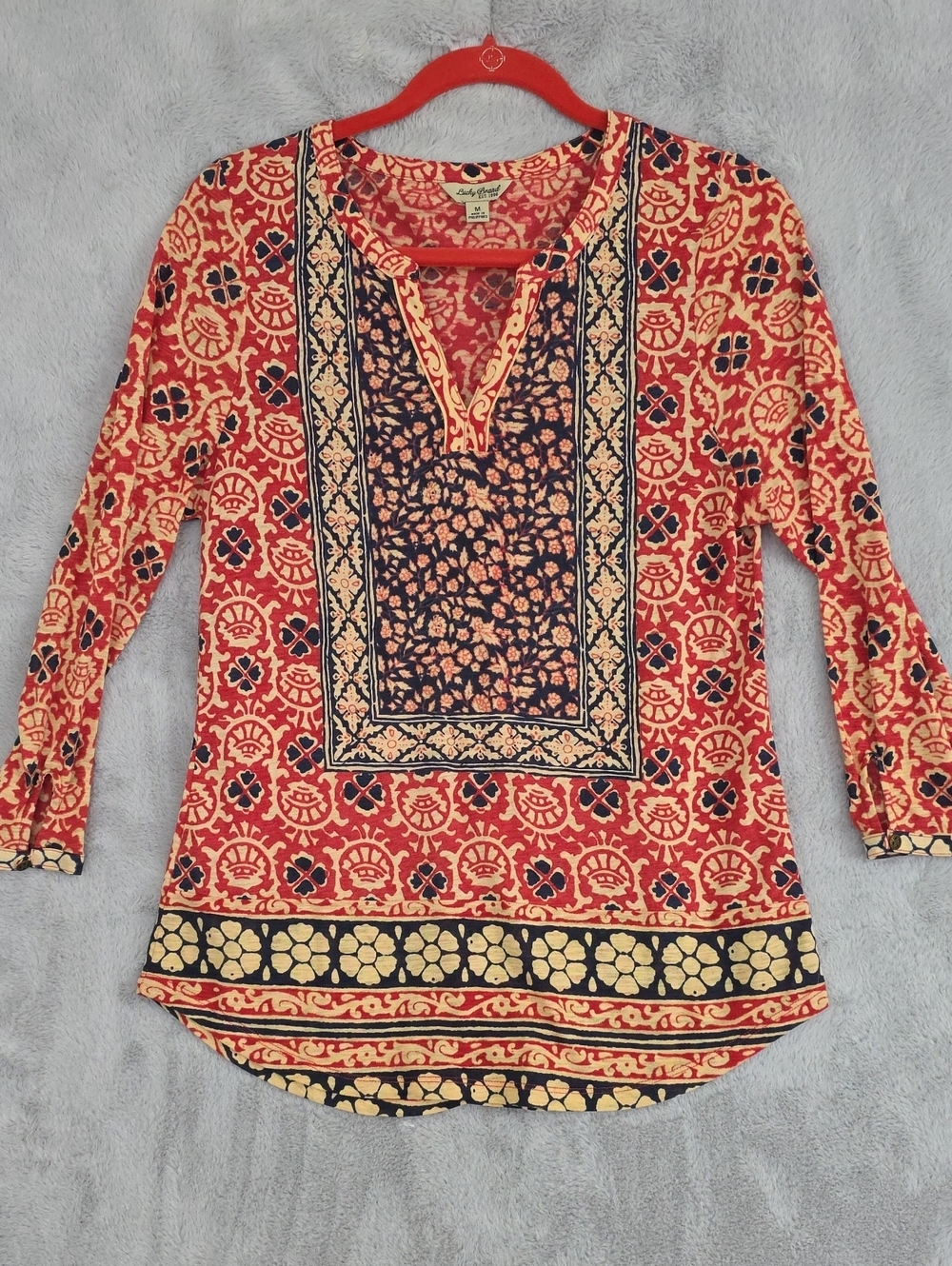 Lucky Brand Red & Navy Floral Patchwork Tunic